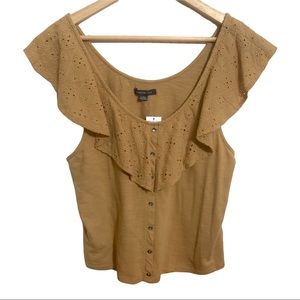 American Eagle Outfitters Tan Crop Scooped Neck Top L